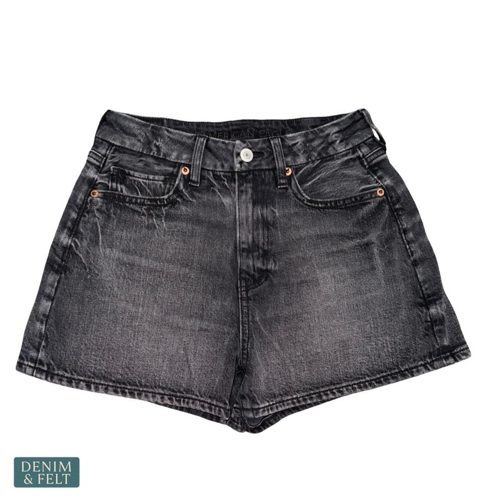 American Eagle Black Denim Shorts Low Rise Cutoff Raw Hem Y2K Festival Wash